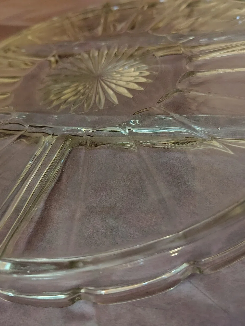 VINTAGE CLEAR PRESSED GLASS DIVIDED RELISH / SERVING TRAY (10